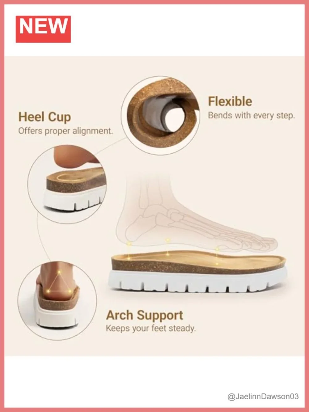 Arch Support Cork Chunky Platform Sandals with Real Leather Insole